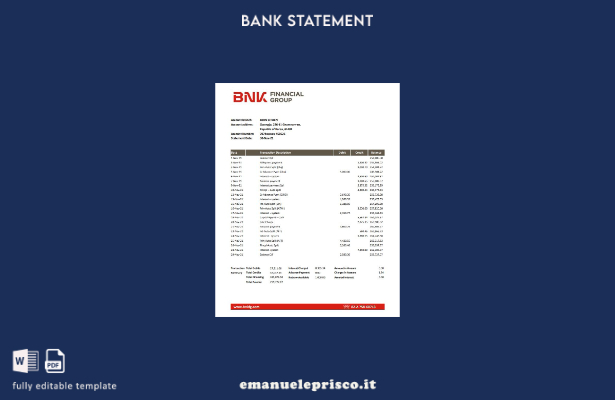 Modello Excel di estratto conto bancario BNK della Corea del Sud in stile verifi